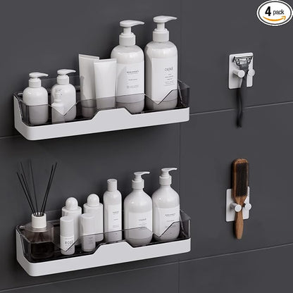 2-Pack Adhesive Shower Caddy, Shower Shelves with Hooks, No Drilling Shower Racks for inside shower & Kitchen Storage