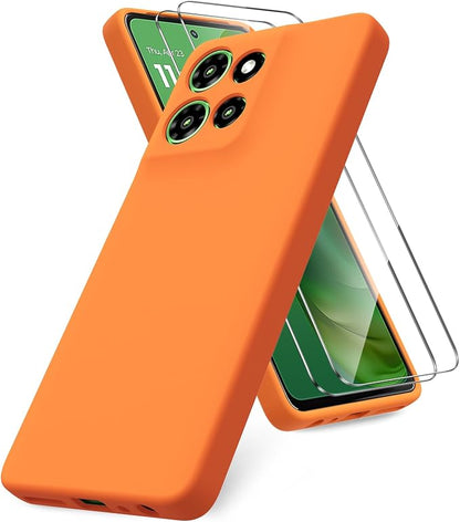 Case for Motorola Moto G Power (2025), 2 Pack Tempered Glass Screen Protectors, Soft TPU Silicone Shockproof Case-Orange