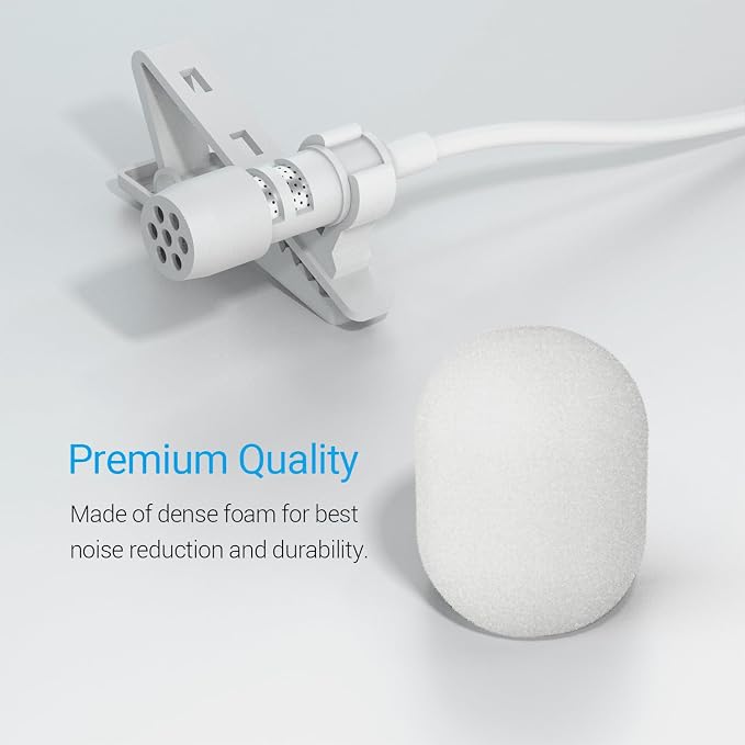 Cubilux Foam Cover for Lavalier Lapel Microphone, Windscreen for Mini Clip-On Lav MIC, Foam Cover, 10-Pack, White