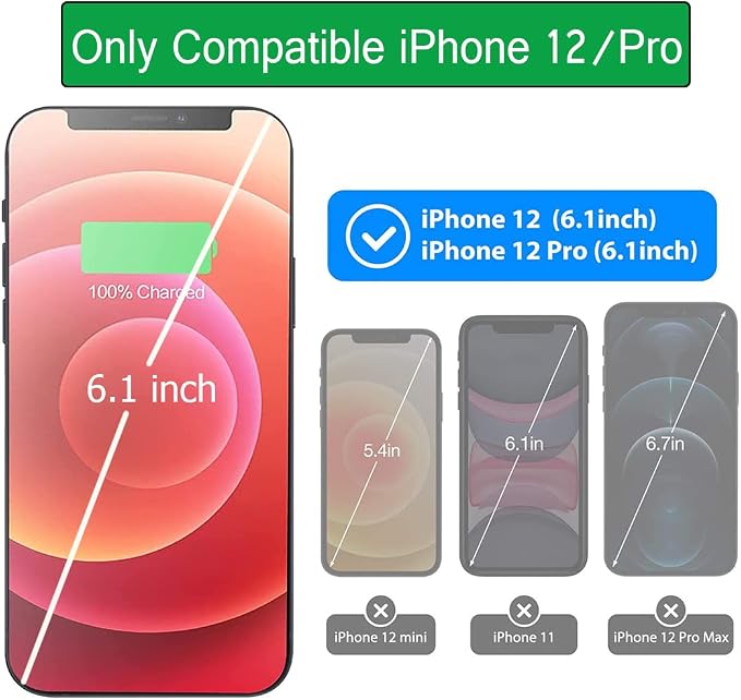 iPhone 12/12 Pro Battery Case, Upgraded 10000mAh Rechargeable Portable Charging Case with Wireless Charging Compatibility for iPhone 12/12 Pro (6.1 inch) with Carplay Battery Pack Charger Case (Black)