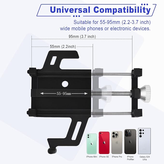 NineLeaf 5Pcs Bike Phone Mount Holder, Aluminum Motorcycle Phone Mount, Bicycle Handlebar Cell Phone Mount Rotatable for Exercise Bike Ebike Scooter Camera Friendly Suitable for 2.2"-3.7" Phones