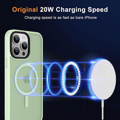 MOCCA Strong Magnetic for iPhone 15 Pro Max Case, [Compatible with Magsafe][13FT Military Drop Protection] Slim Translucent Matte Shockproof Case for iPhone 15 ProMax Case 6.7'' - Light Green