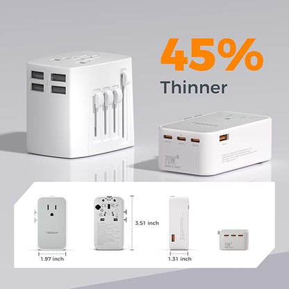 TESSAN Universal Travel Adapter 70W, Type C G A I | Ultra Thin, 4 USB Ports (3 USB C), Worldwide Plug for US to European UK Australia Spain France Ireland
