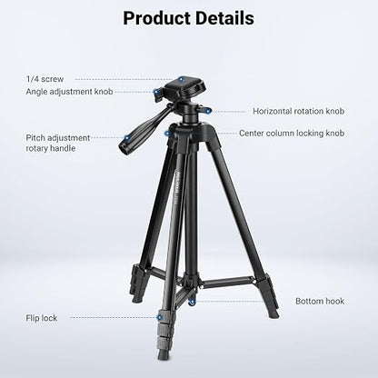 NEEWER Entry Level Version Tripod for Cell Phone & Camera, Metal Lightweight Portable Travel Stand with Cold Shoe Cellphone Holder Mount Compatible with iPhone for Video Recording Filming, TP53