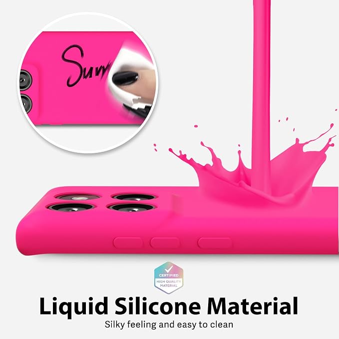 oakxco for Motorola Moto Edge 2025 Phone Case Liquid Silicone, Thin Slim Soft Rubber Gel TPU Plain Protective Simple Cover for Women Girl Cute, Matte Solid Color Aesthetic, Neon Hot Pink