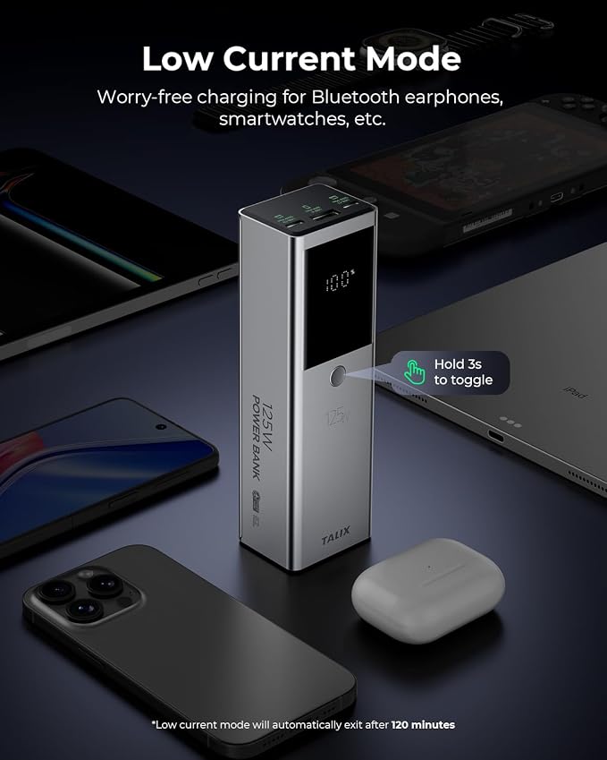 TALIX 125W Power Bank, 12800mAh Portable Laptop Charger with 240W USB-C Cable and 3-Port, PD Fast Charging Battery Pack for Laptop/Lenovo/Dell/MacBook/iPhone 17/Moto/Samsung S26, TSA Approved