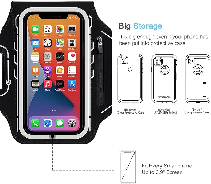 Armband for iPhone Pro Max 17 16 15 14 13 12 Plus, Air with Airpods Holder, Gym Workouts Running Phone Arm Band (Black)