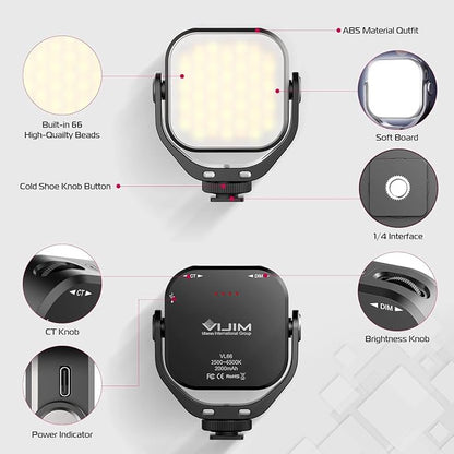 ULANZI VL66 Bi-Color Adjustable Rechargeable 2500-6500K - Mini Video Portable Light on Cam, 2000mAh CRI95+ Dimmable, Ultra Bright Photo & Video Lighting, LED Fill Lamp for DSLR Camcorder Action Camera