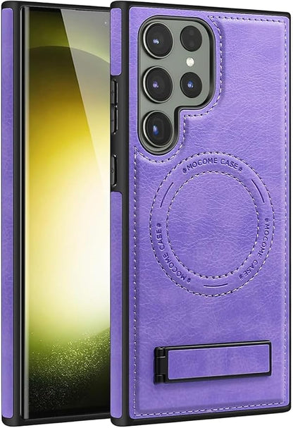 Case for Samsung Galaxy S25 Ultra/S25 Plus/S25,Magnetic Wireless Charging Phone Case with Fold Kickstand Slim Leather Cover (Chrome,S25PLUS)