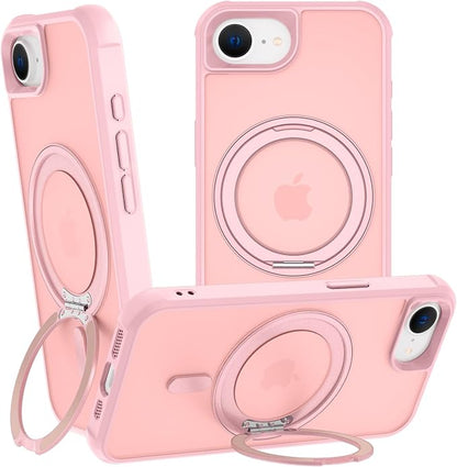 360° Magnetic Swivel Ring for iPhone 16E & 17E Case, Built-in Metal Stand and Ring Holder, Magsafe Compatible, Military Grade Protection, Shock and Vibration Resistant - Pink