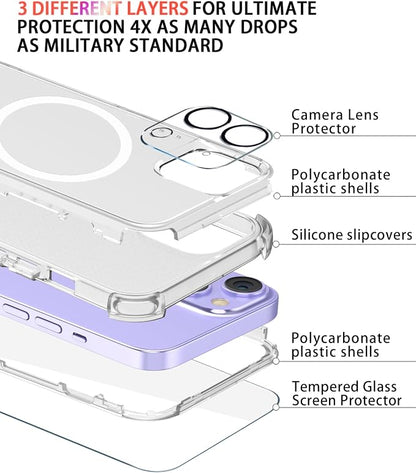 Diverbox for iPhone 13 Case [Compatible with MagSafe] [Shockproof] [Dropproof] [with Screen Protector ] 3in1 Heavy Duty Protection Phone Case Cover for Apple iPhone 13 (Matte Clear(Magnet))