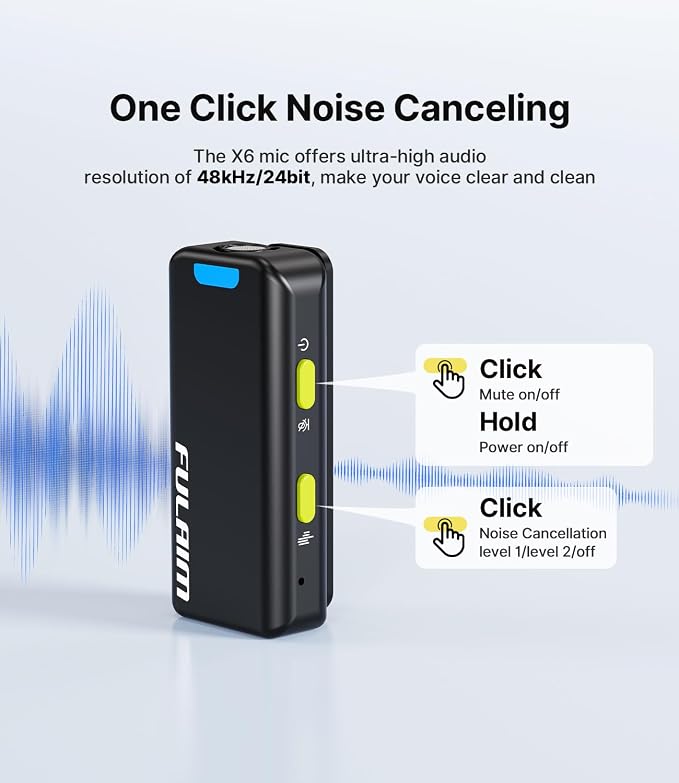 FULAIM X6 Pro Wireless Lavalier Microphones with 4 Transmitter with Charging Case for iPhone, iPad, Android, Camera, Lapel Mic with 48KHz 24Bit, Noise Cancellation for Video Recording, Vlog