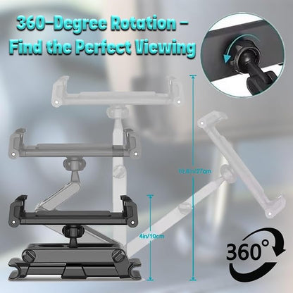 Adjustable Car Headrest Tablet and Phone Holder, Backseat Mount with Extendable Arm, Universal Fit Travel Stand for Smartphones and Tablets, Secure & Stable for Road Trips