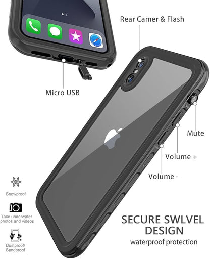 for iPhone X/Xs Waterproof case Life Snowproof Dirtproof Shockproof Cover for iPhone X/Xs 5.8‘’ (Black)