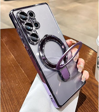 Magnetic for Samsung Galaxy S24 Ultra Case Stand & Ring Holder Compatible with MagSafe Built-in Camera Lens Protector Phone Case for Samsung S24 Ultra - Purple