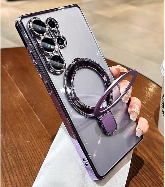 Magnetic for Samsung Galaxy S24 Ultra Case Stand & Ring Holder Compatible with MagSafe Built-in Camera Lens Protector Phone Case for Samsung S24 Ultra - Purple