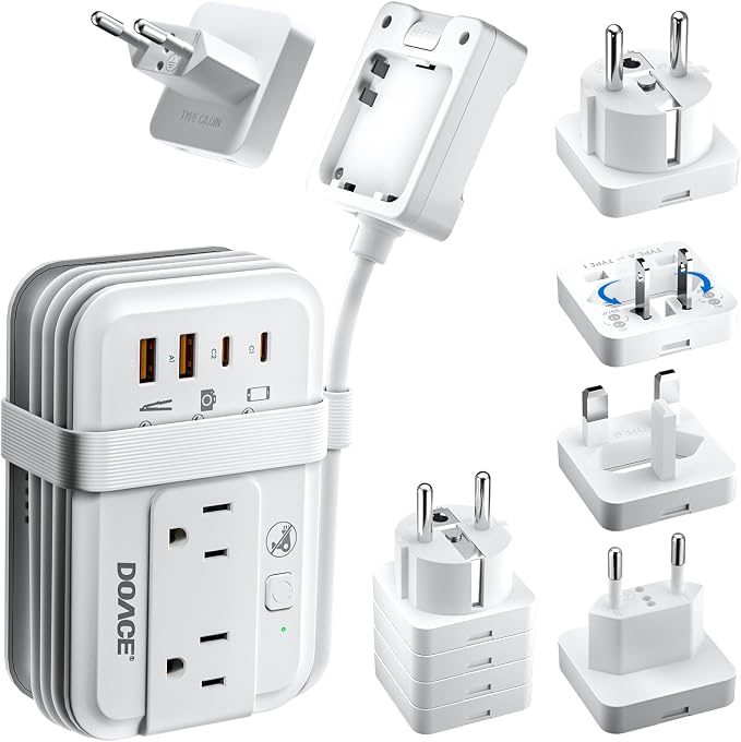 DOACE 350W Travel Voltage Converter 220V to 110V, Step Down Converter with Wrap-Around Extension Cord, 4 USB Ports, Universal Plug Adapters for CPAP, Phone, Shaver, Toothbrush (White)