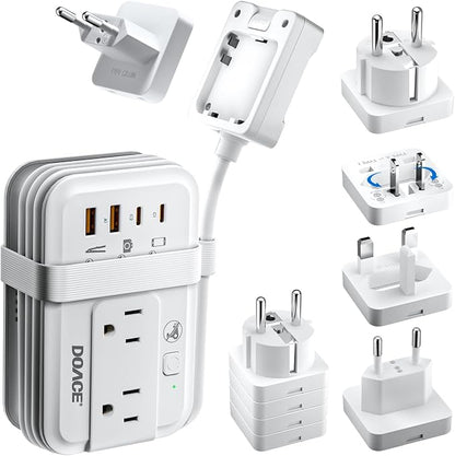 DOACE 350W Travel Voltage Converter 220V to 110V, Step Down Converter with Wrap-Around Extension Cord, 4 USB Ports, Universal Plug Adapters for CPAP, Phone, Shaver, Toothbrush (White)