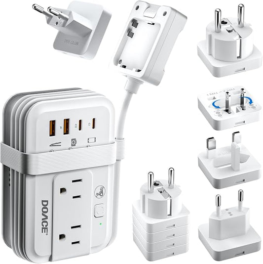 DOACE 350W Travel Voltage Converter 220V to 110V, Step Down Converter with Wrap-Around Extension Cord, 4 USB Ports, Universal Plug Adapters for CPAP, Phone, Shaver, Toothbrush (White)
