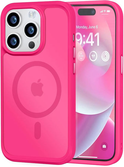 MOCCA Strong Magnetic for iPhone 14 Pro Case, [Compatible with Magsafe][13FT Military Drop Protection] Slim Translucent Matte Shockproof Case for iPhone 14 Pro Phone Case 6.1'', Hot Pink