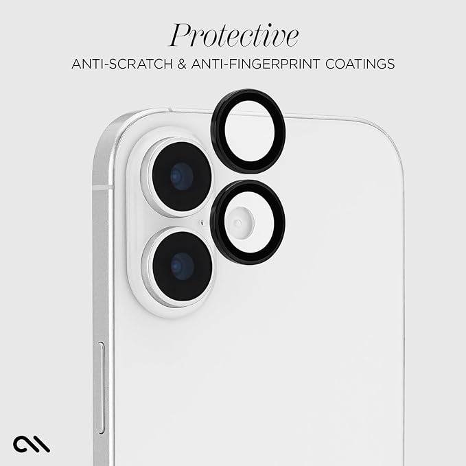 Case-Mate Camera Lens Protector with Aluminum Black Rings for iPhone 17 - Double Tempered Glass, Anti-Scratch - Ultra HD View with Night Shooting, Case Friendly, Easy Install