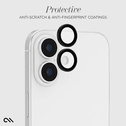 Case-Mate Camera Lens Protector with Aluminum Black Rings for iPhone 17 - Double Tempered Glass, Anti-Scratch - Ultra HD View with Night Shooting, Case Friendly, Easy Install