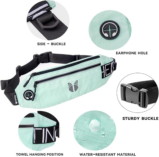 Slim Running Belt Fanny Pack for Women Men, phone holder for running Pouch, Waist belt for Workout, Marathon Jogging Running Gear Accessories [Fits ALL Phones] ﻿ (GREEN)