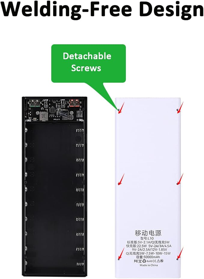 5V-2.1A Power 10 x 18650 Holder Organizer Batteries Box for Electronic DIY Holder DIY Bank Holder Case Black
