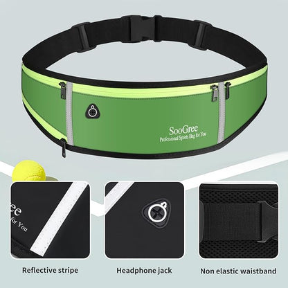 SooGree Men Women Running Belts,Slim Sport Belts,Waterproof Running Fanny Pack,Waterproof Running Waist Packs with Reflective Strip,Runner Belt for Running Walking Cycling Camping Gym (green)