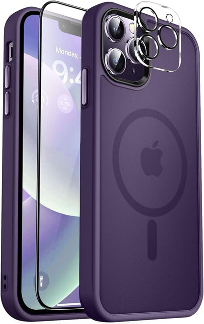 MOCCA Strong Magnetic for iPhone 12 Pro Max Case,[Compatible with Magsafe][Glass Screen Protector+Camera Lens Protector] Slim Thin Shockproof Cover Phone Case for iPhone 12 Pro Max 6.7", Deep Purple