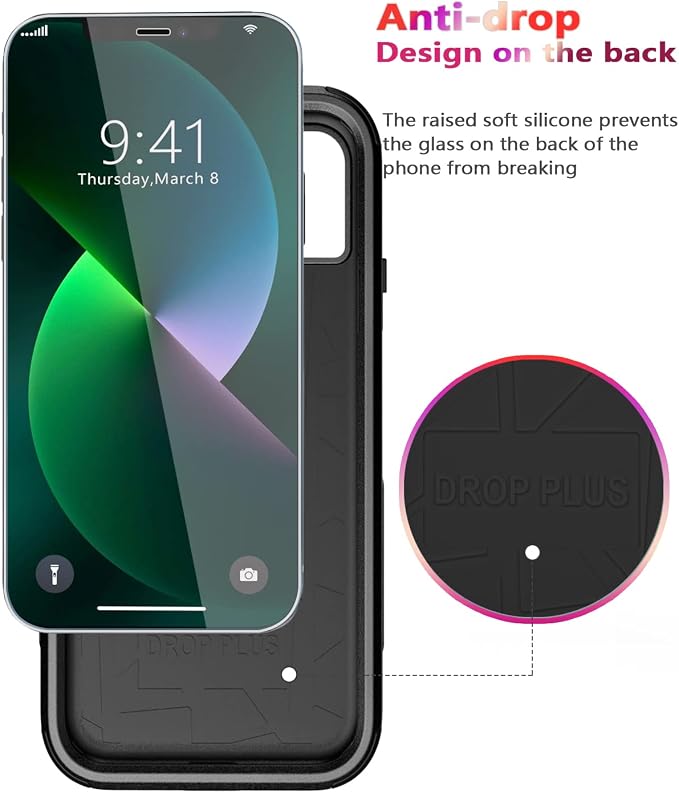 Diverbox for iPhone 13 Case [Shockproof] [Dropproof] [Tempered Glass Screen Protector + Camera Lens Protector],Heavy Duty Protection Phone Case Cover for Apple iPhone 13 (Black)