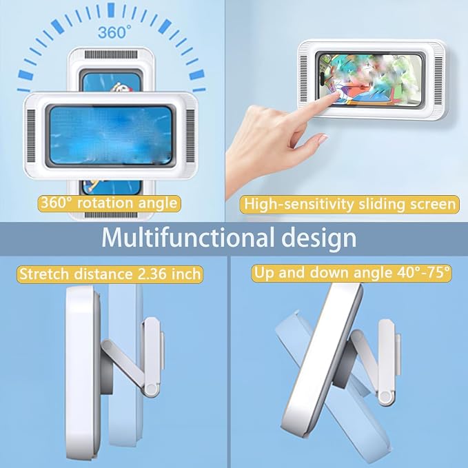 Bathroom Waterproof and Anti Fog Phone case with 360 Degree Rotation (White)