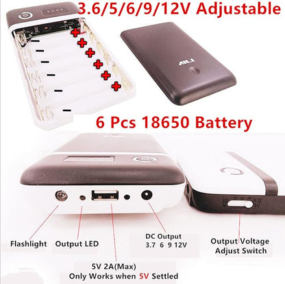 5V/2.1A Charging Input 6X 18650 Battery Mobile Powe Bank Case Shell DIY Kit