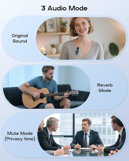 Wireless Mini Microphone for iPhone - 2 Pack Lavalier Microphone for Video Recording, 2 in 1 Noise Reduction Lapel Mic for Ipad, Android,Clip-on Mini Mic with Charging Case