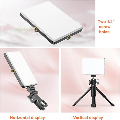 TONEOF Portable Selfie Light,Rechargable 60 LED PhoneLight with Clip & Double 1/4" Screw Hole,2500k-9000K Dimmable for iPhone,Android,Laptop,Tablet,Selfie/Video Conference