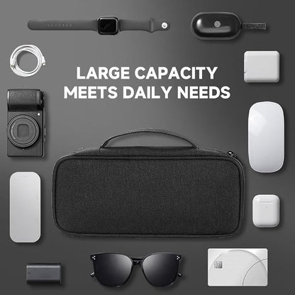 Teskyer Tech Organizer Pouch with Handle, Black | Water-Resistant Fabric, Adjustable Dividers, Multiple Compartments, Protective Lining, Travel and Office Use