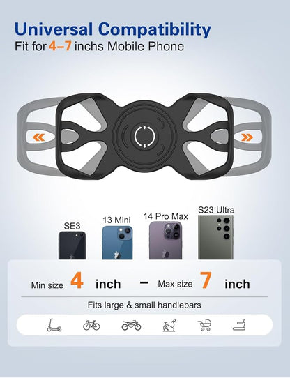 Bike Phone Holder, Motorcycle Cell Phone Mount- 360° Rotatable, Silicone Bicycle Phone Mount for Motorcycle Bicycle Scooter, for 15 Pro Max / 14/13, S10 and More 4.7-6.8" Phone