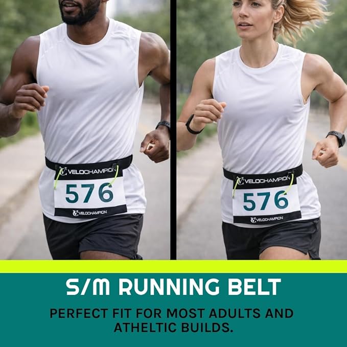 VeloChampion Lightweight Running Belt Waist Pack for Men Women - Elasticated Stretch Fit Race Number Holder - No Pins - 3 Sizes - Run. Triathlon. Cycle. Marathon. Jogging (2, Medium)