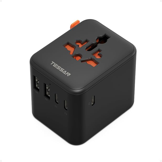 TESSAN Universal Travel Adapter, Black | 28W, 5 USB Ports (3 USB C), US to Europe UK France Germany Spain Australia, Type C G A I