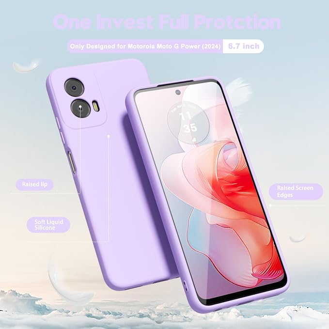oakxco for Motorola Moto G Power 5G 2024 Phone Case Liquid Silicone, Thin Slim Soft Rubber Gel TPU Plain Simple Cover for Women Girl Cute, Matte Solid Color, Lilac Purple Lavender