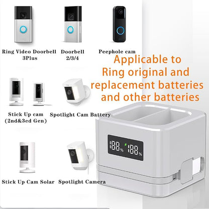 2 Pack Upgraded,Ring Batteries Charger,A Charger Compatible with Ring Batteries,LED Digital Display,Dual Charging,for Ring Doorbell Camera 2/3/4,3Plus,Ring Spotlight Camera and Stick Up Cam