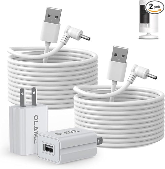 OLAIKE (2 Pack) 5m/16ft Charge Cable for Ring Stick Up Cam Battery/Plug-in & Ring Spotlight Cam Battery, Weatherproof Power Adapter Keep Charge Your Camera (No Camera), White