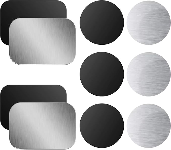 OWLKELA Mount Metal Plate for Phone Magnet Car Mount Holder Cradle with Adhesive, Universal Replacement Sticker Compatible with Magnetic Mounts - 10 Pack Black and Silver (4 Rectangle and 6 Round)