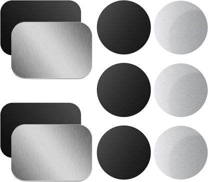 OWLKELA Mount Metal Plate for Phone Magnet Car Mount Holder Cradle with Adhesive, Universal Replacement Sticker Compatible with Magnetic Mounts - 10 Pack Black and Silver (4 Rectangle and 6 Round)