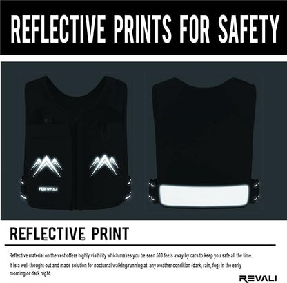 REVALI Running Vest, USA Original Patent, Zip Reflective Running Vests with 500ml Hydration Bottle, Adjustable Waistband & Breathable Material, Chest Pack Gear Phone Holder for Men & Women