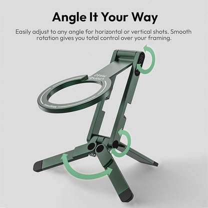 ULANZI MA60 Magnetic Phone Tripod Stand for iPhone - Aluminium Smartphone Mini Tripod Pocket Cell Phone Stand Strong Magnet Quick Mount Compatible with iPhone 16 15 14 13 13 Series, Green
