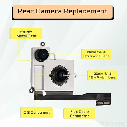 for iPhone 14 Plus 12MP OEM Main Rear Back Camera Replacement with Ultra Wide Lens 5X Optical Zoom HDR Photos Flex Cable 4K 60 fps 1080p HD Video Repair Kit A2632 A2885 A2886 A2887 A2896