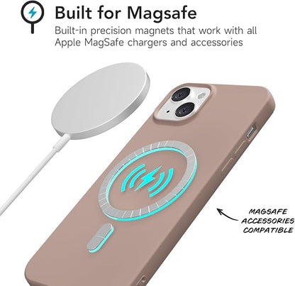 for iPhone 14/ iPhone 13 Case Silicone Compatible with Magsafe Case, Ultra Slim Thin Magnetic Phone Cases Mag Safe, Cute Soft Rubber Gel TPU Matte Wireless Charging Cover for Women, Brown