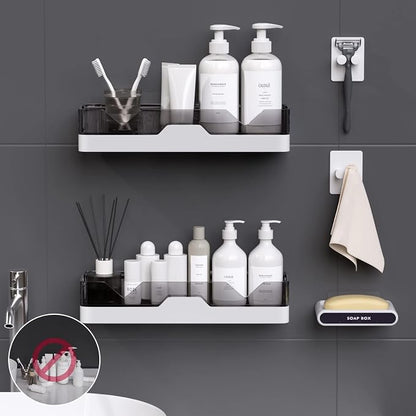 2-Pack Shower Caddy, Adhesive Shower Shelves with Soap Holder and 2 Razor hooks, No Drilling Shower Racks, Used for Bathroom and Kitchen