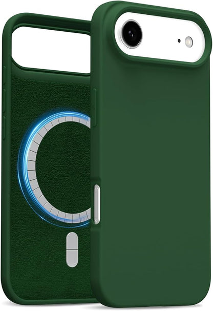 for iPhone 17 Air Case Silicone Compatible with Magsafe Case, Ultra Slim Thin Magnetic Phone Cases Mag Safe, Cute Soft Rubber Gel TPU Matte Plain Wireless Charging Cover for Women, Dark Green